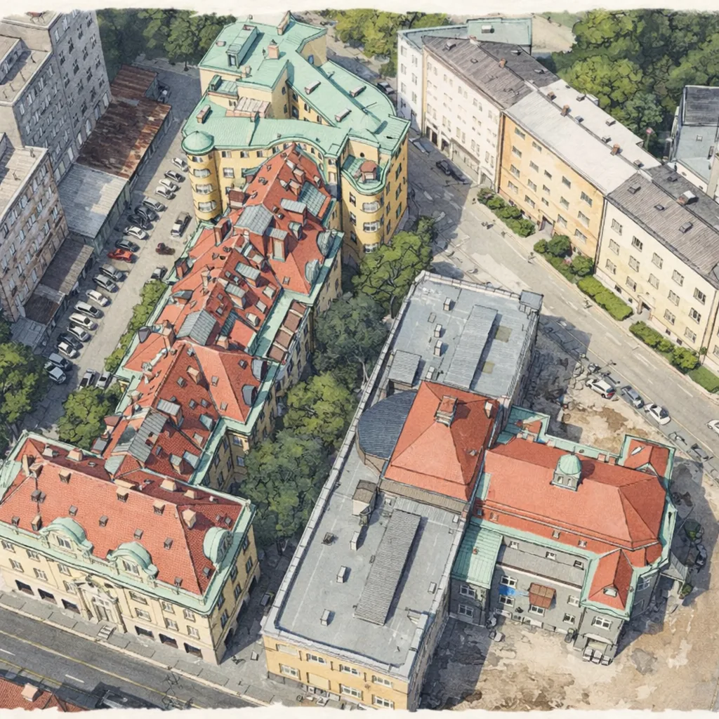 Pogled na območje Drame in sosednjih stavb iz zraka