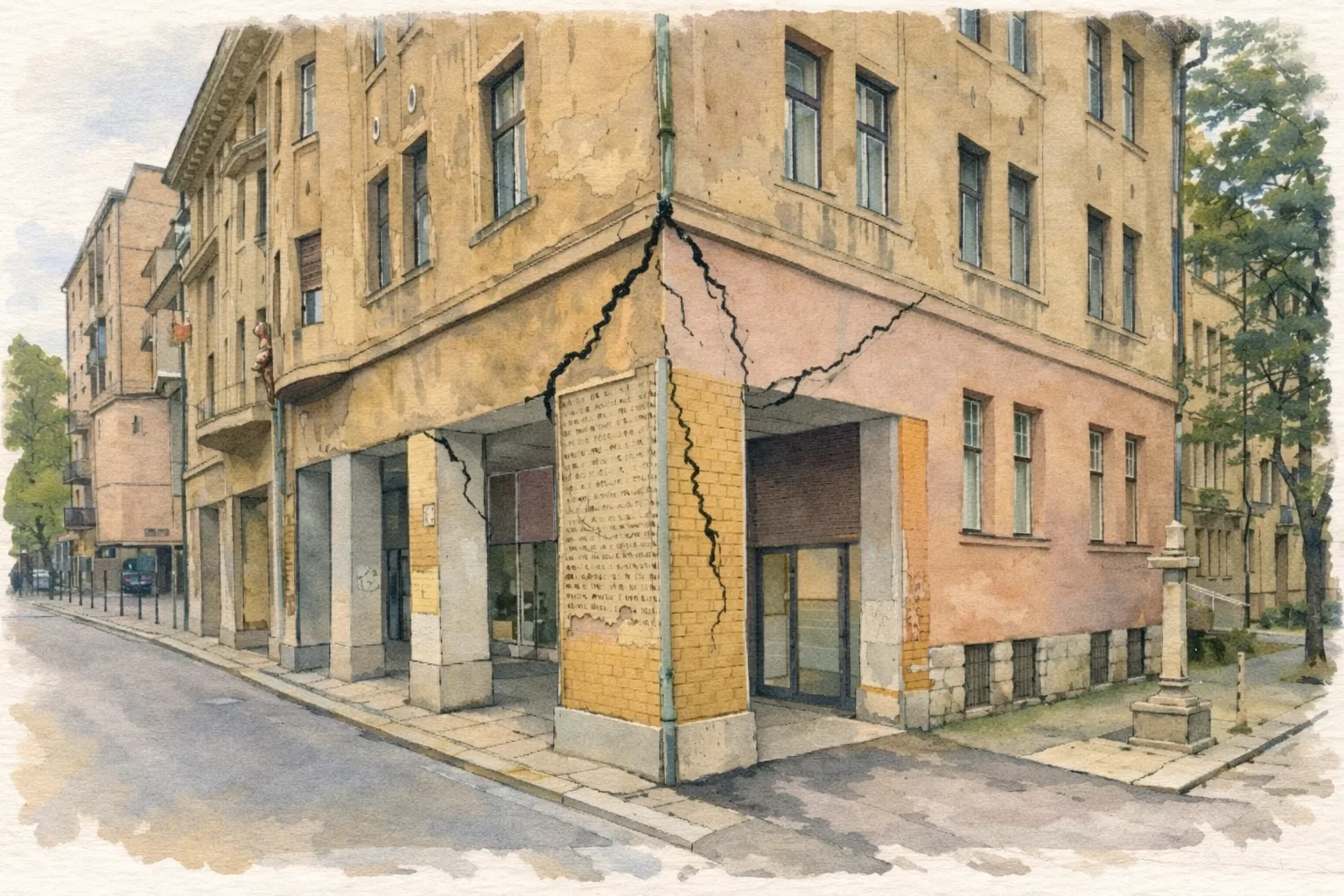 Prikaz razpok in poškodb, ki lahko nastanejo na stavbah