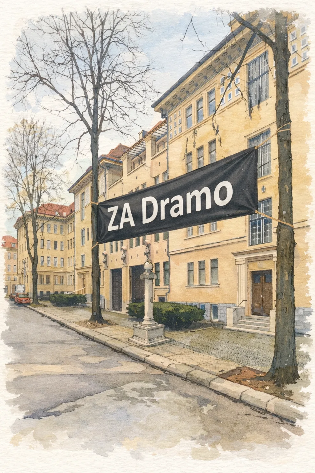 Pogled na Dramo in sosednje stavbe, ki sobivajo v istem prostoru